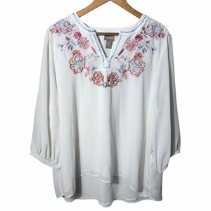 NEW Chicos Novelty Embroidered 3/4 Sleeve Popover Size 3 (US XL)